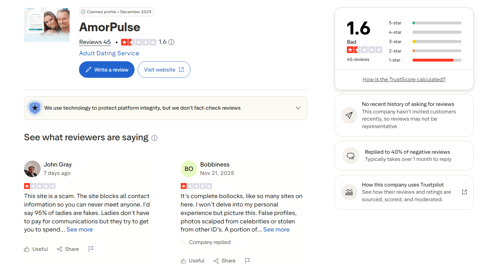 Amorpulse reviews on Trustpilot