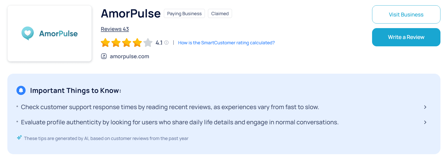Amorpulse reviews on SmartCustomer