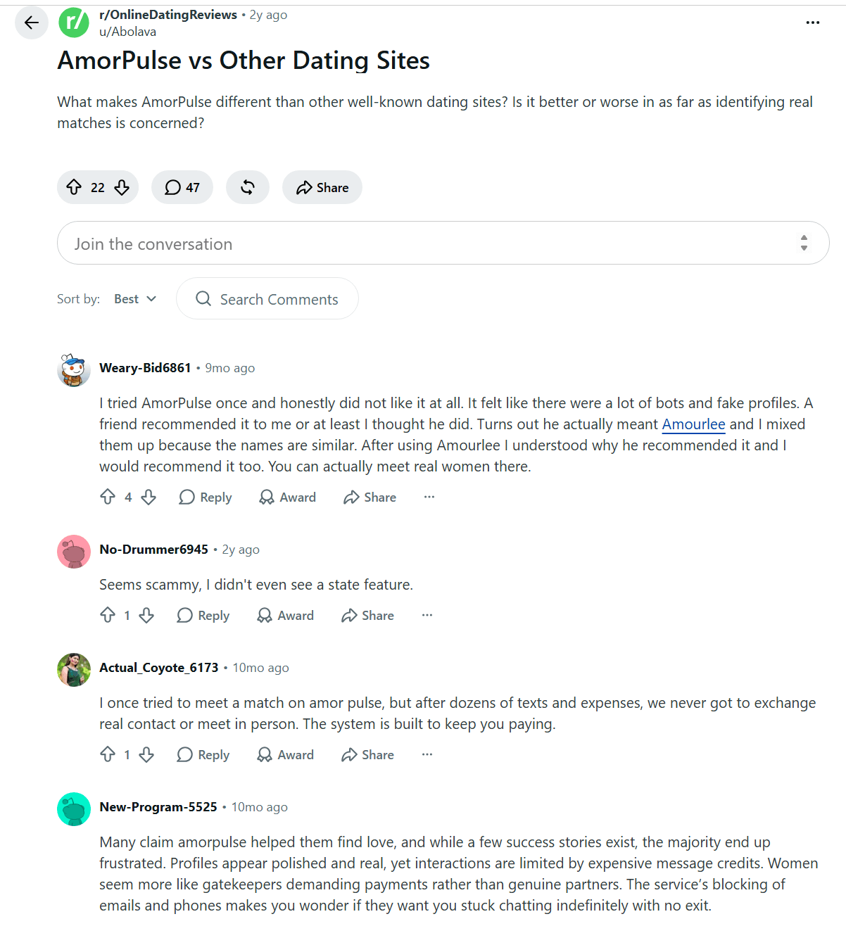 Amorpulse discussion on Reddit