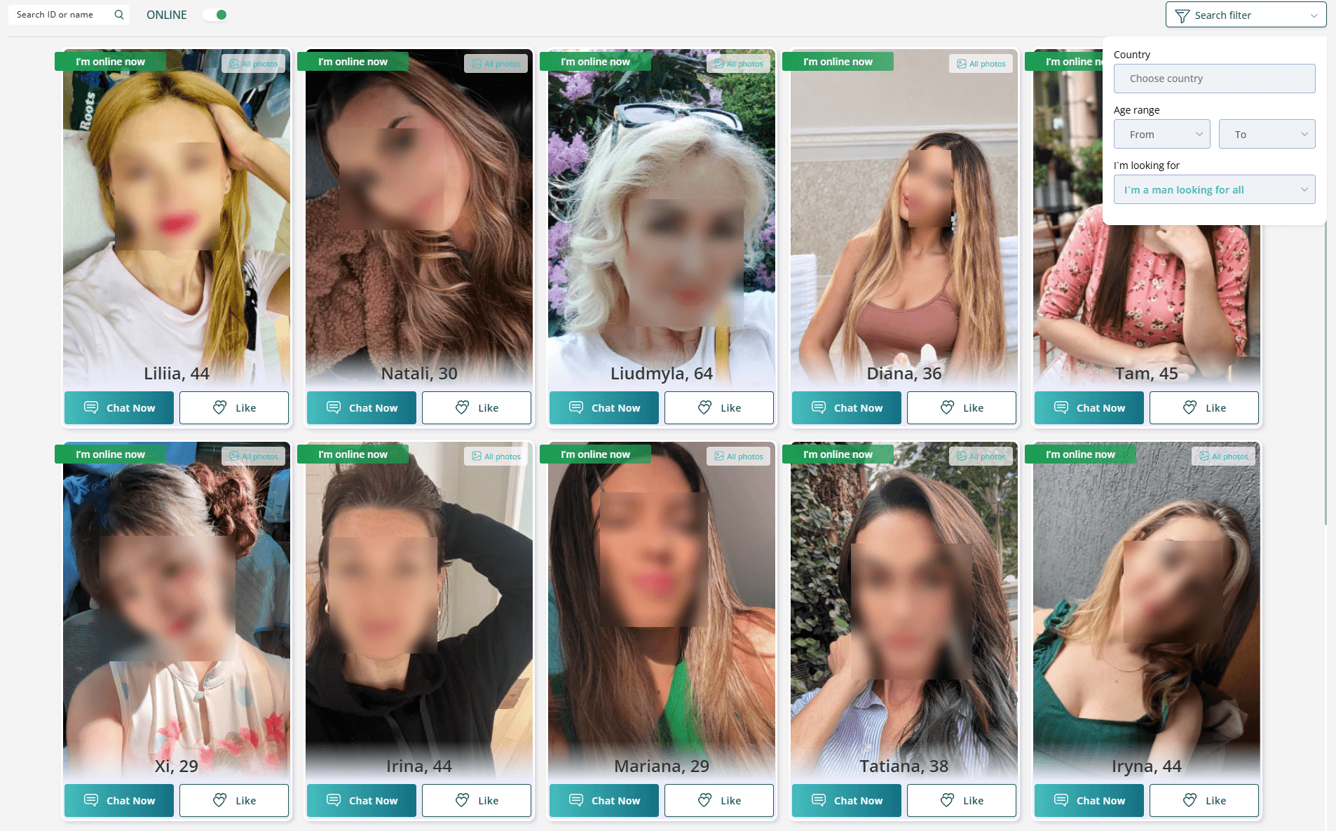 Amorpulse search results with age and country filters