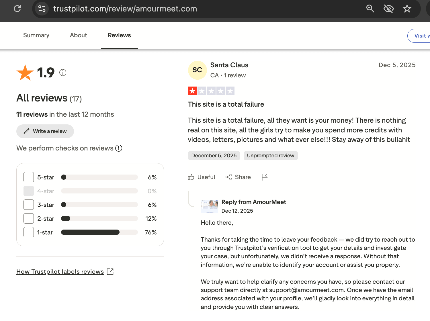 Amourmeet Trustpilot Review