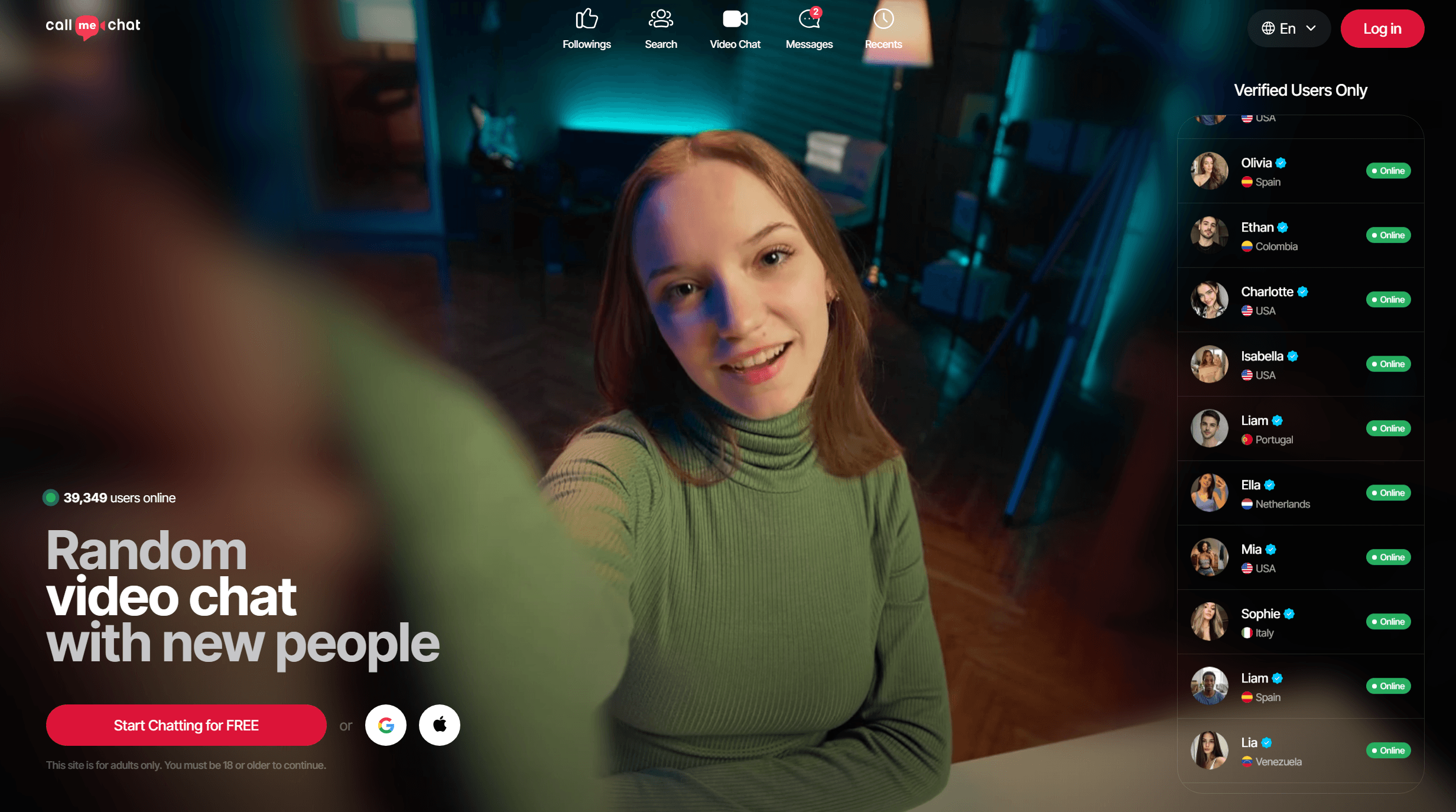 CallMeChat Main Page