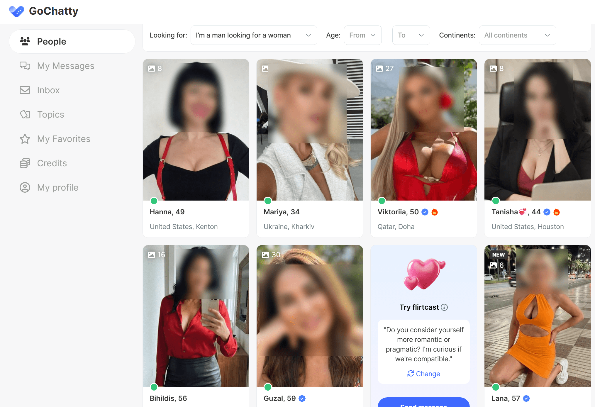 GoChatty search and profiles