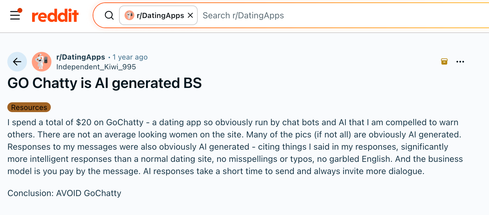 GoChatty Reddit review