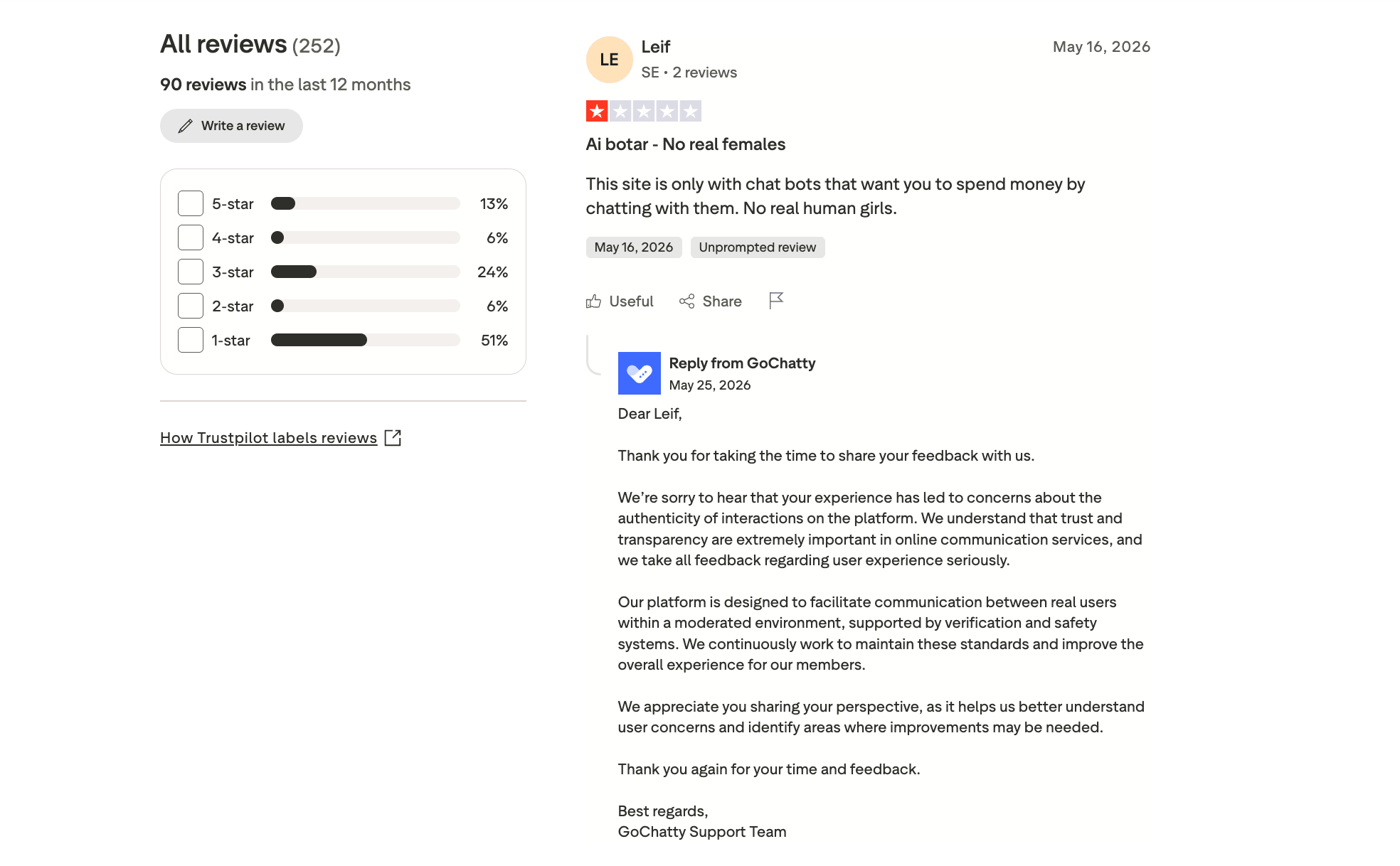 GoChatty Trustpilot review