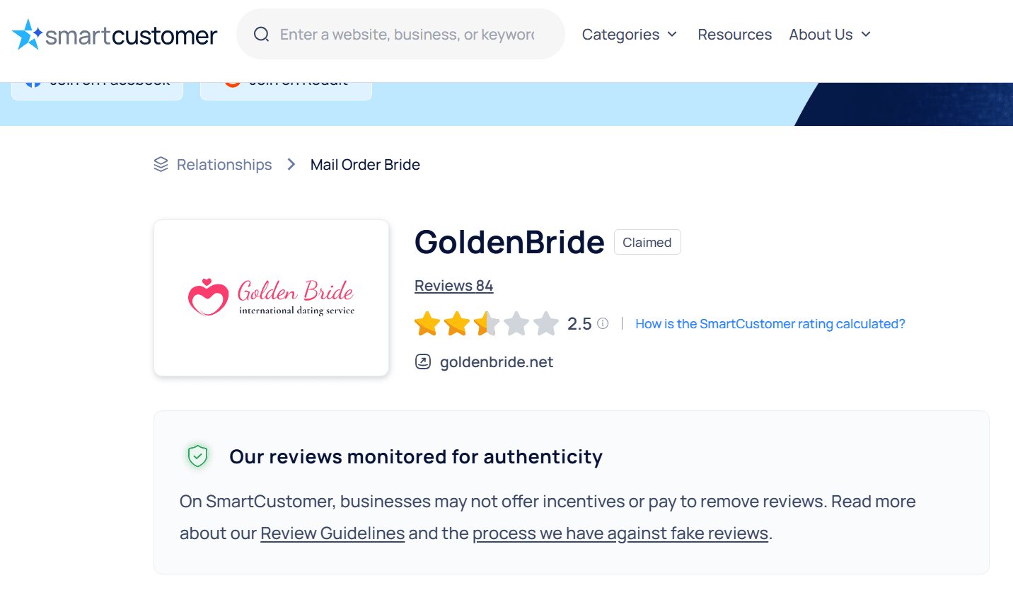 GoldenBride rating on SmartCustomer