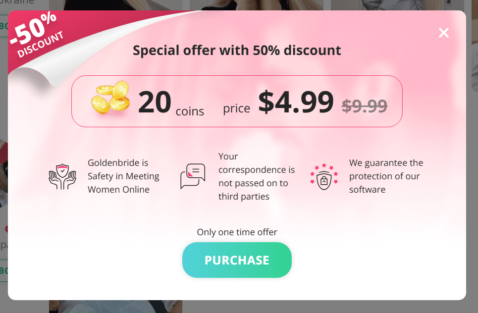 GoldenBride 50% discount offer for a first coin bundle