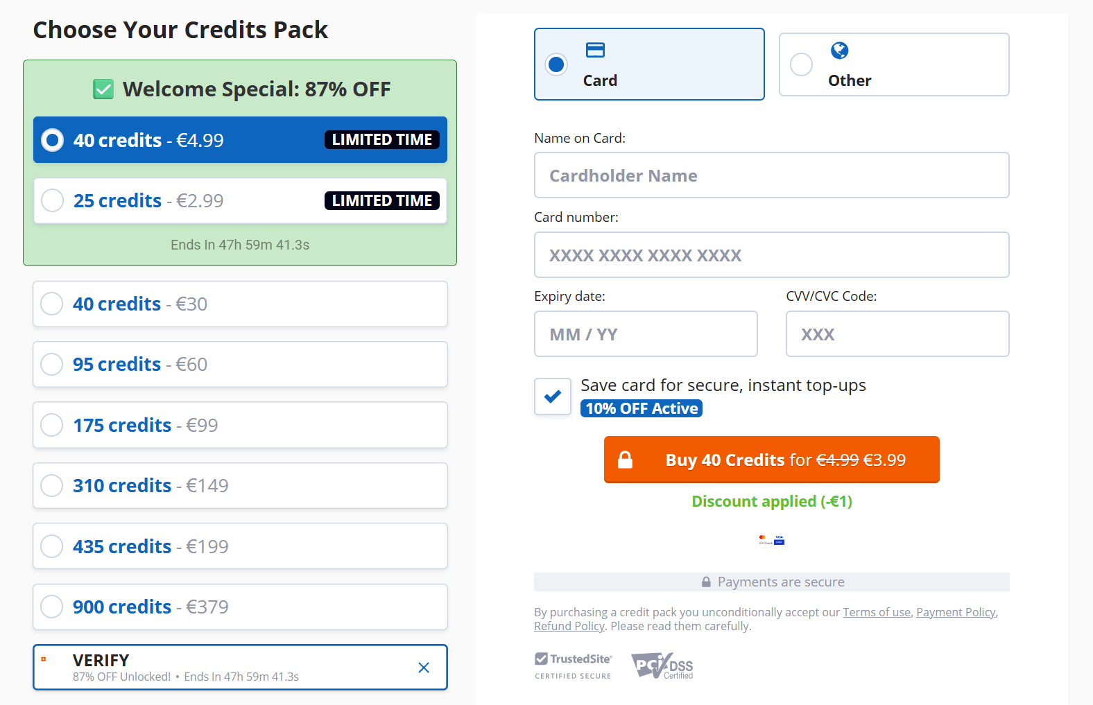 J4L welcome offer with discounted credit bundles