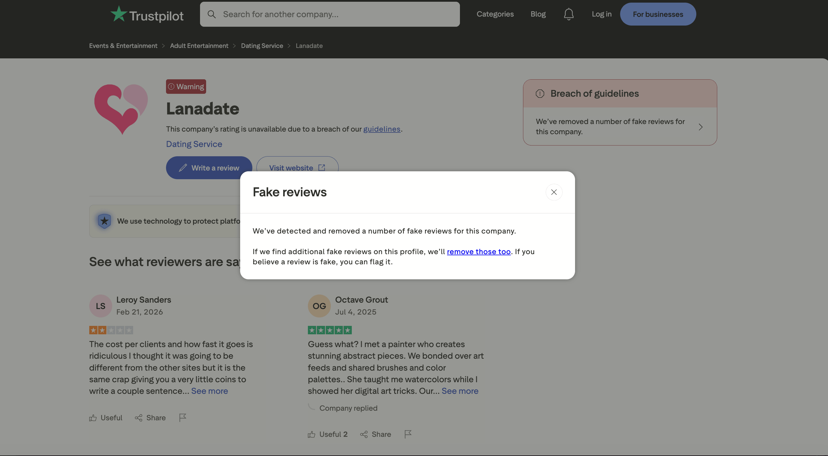 LanaDate Trustpilot Warning