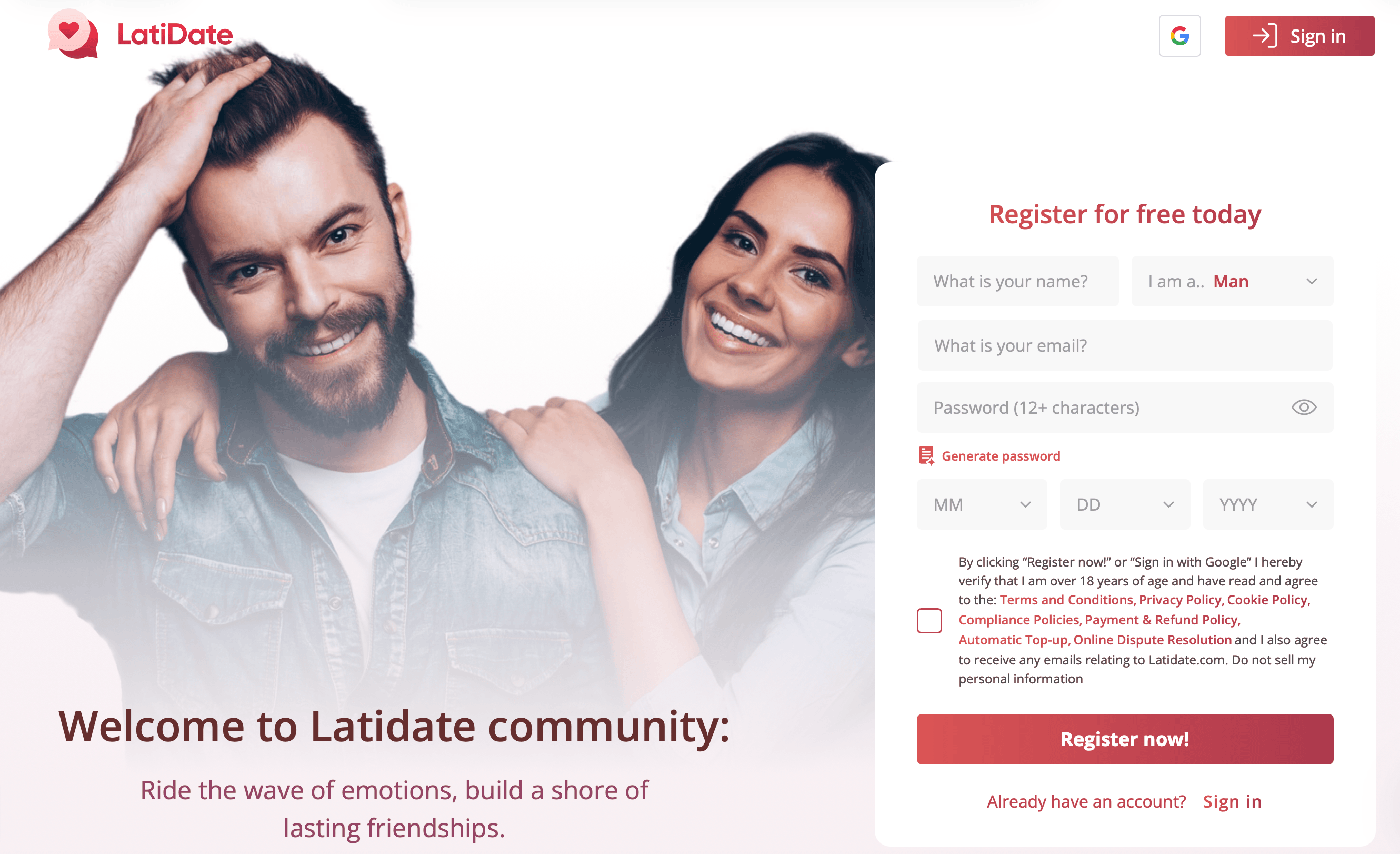 LatiDate homepage