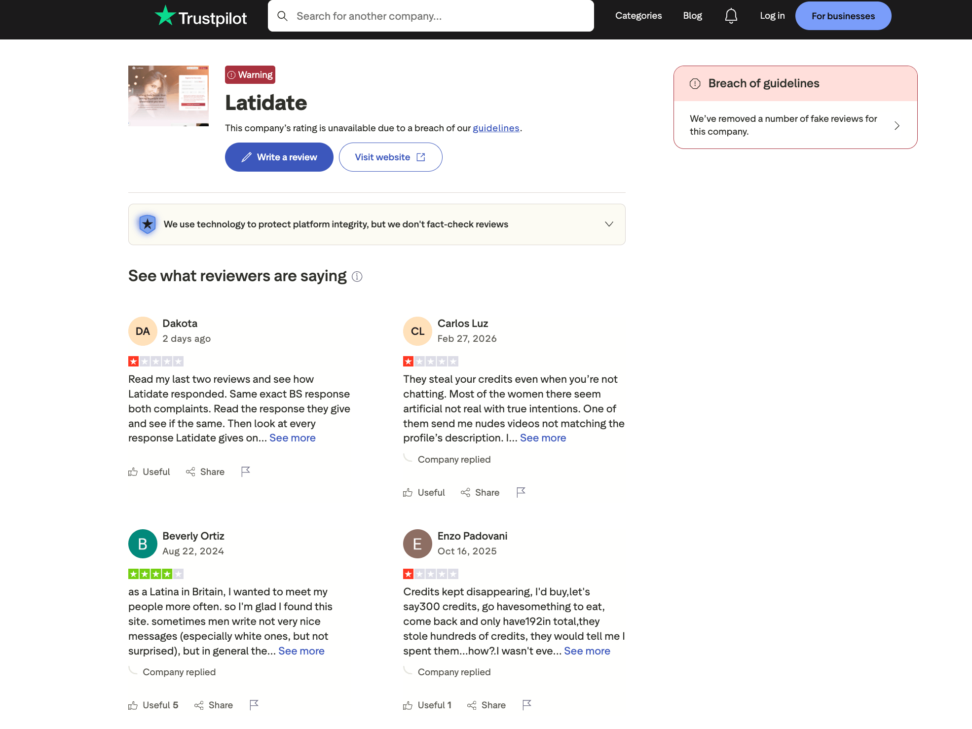 LatiDate Trustpilot reviews