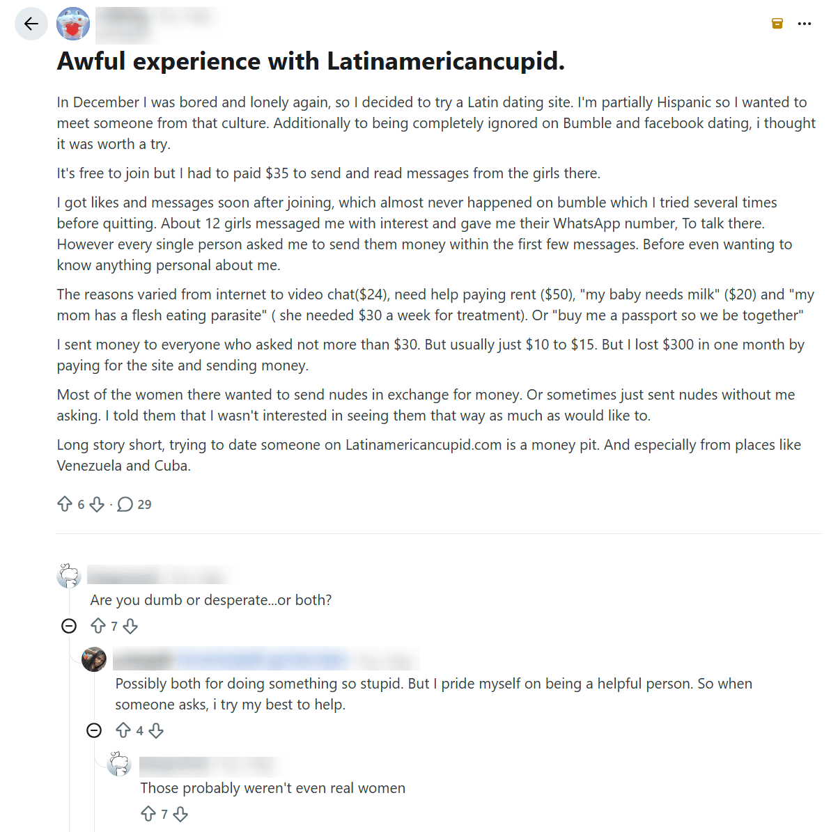 LatinAmericanCupid discussions on Reddit