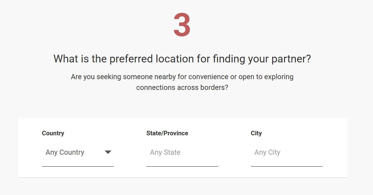 LatinAmericanCupid signup step asking for a preferred partner location