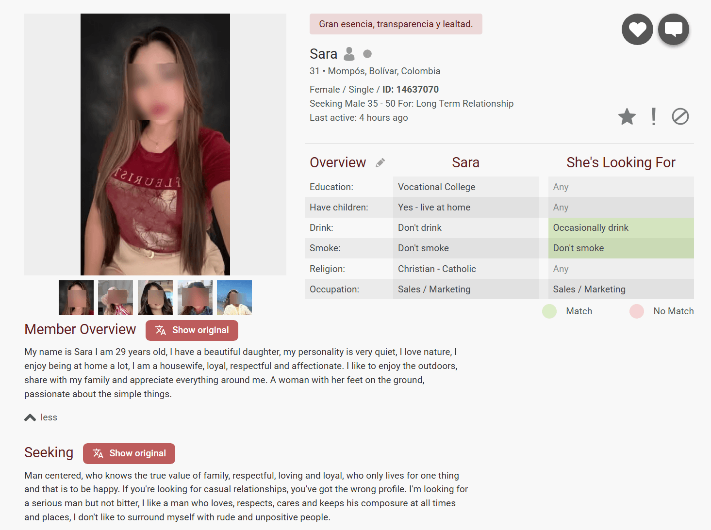 LatinAmericanCupid member profile page