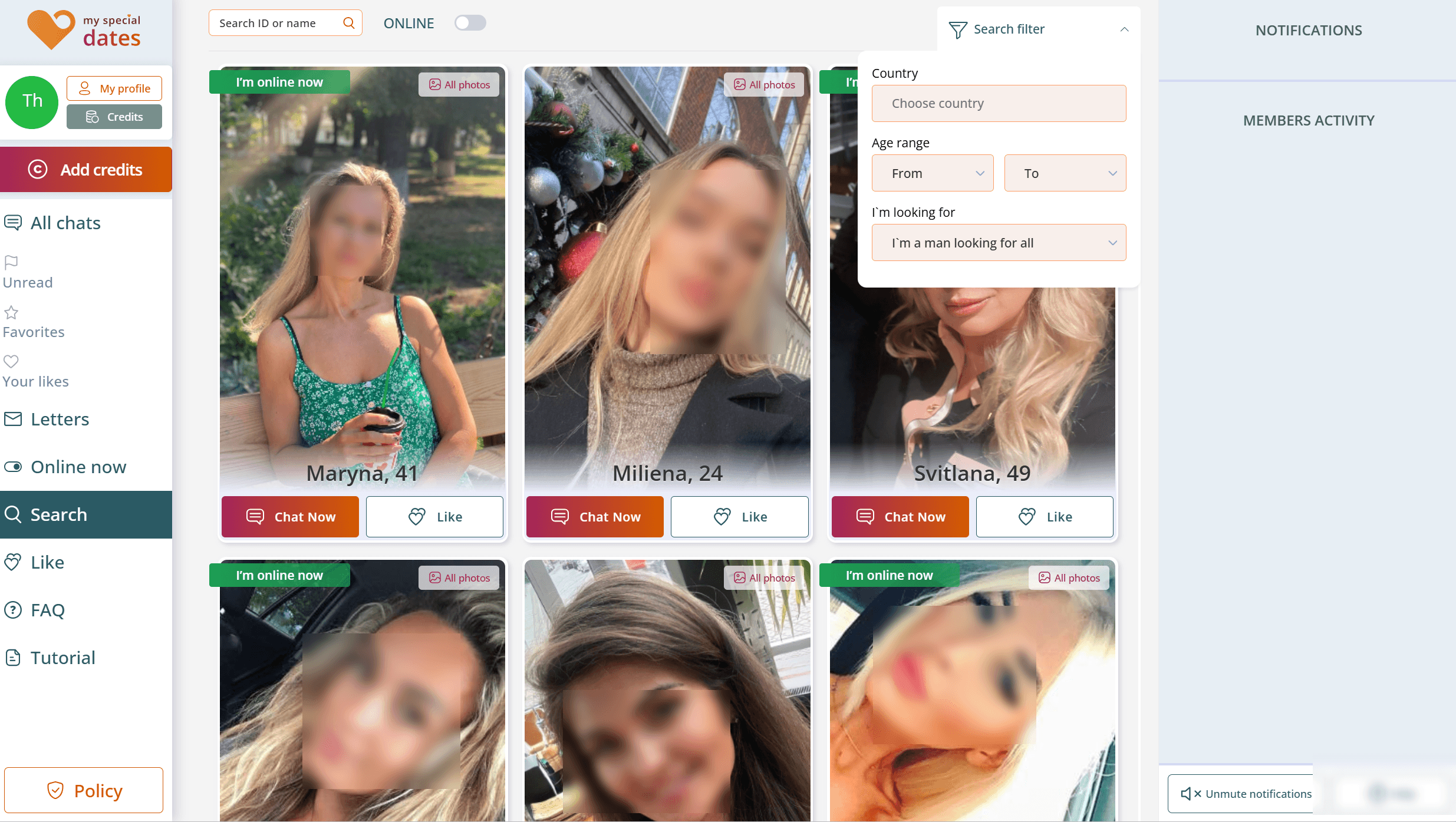 MySpecialDates search filters