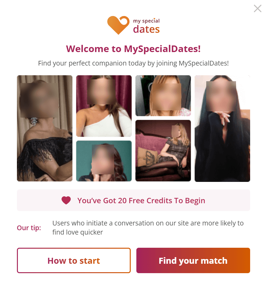 MySpecialDates welcome credits offer