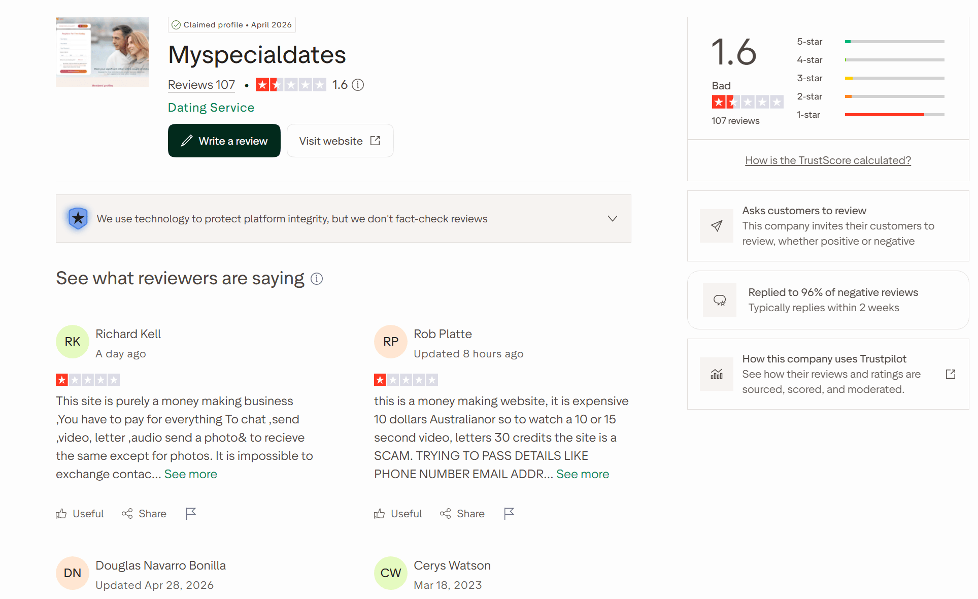 MySpecialDates reviews on Trustpilot