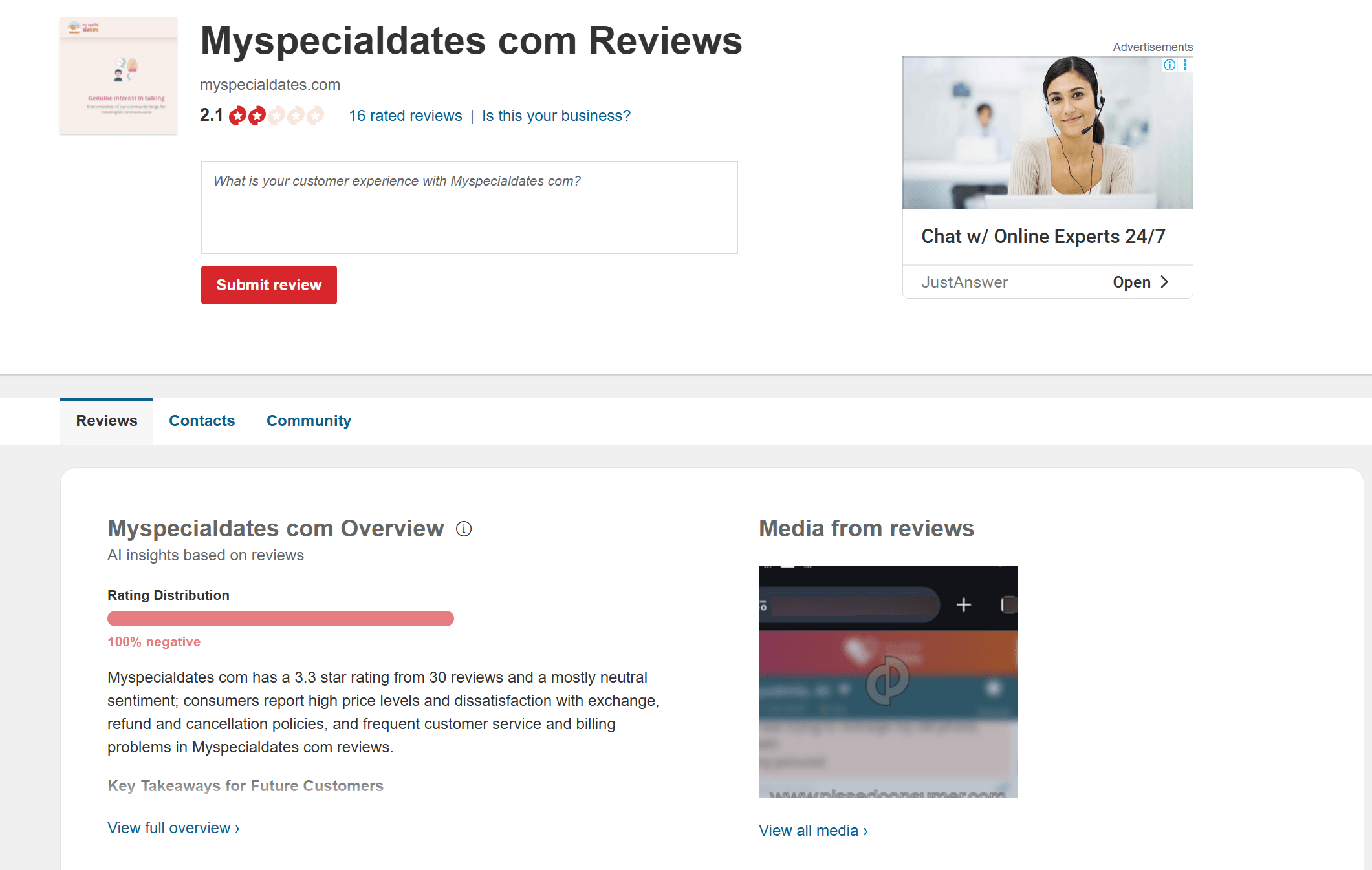 MySpecialDates reviews on PissedConsumer