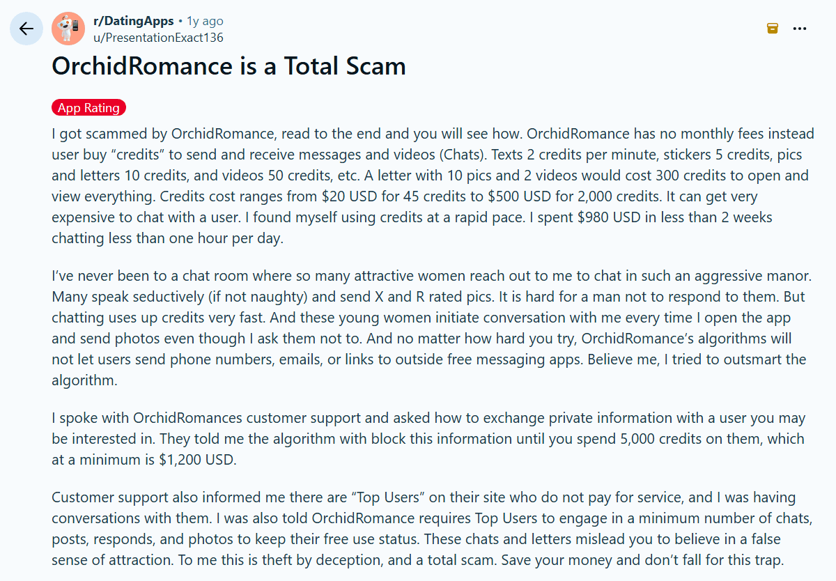 OrchidRomance discussion on Reddit