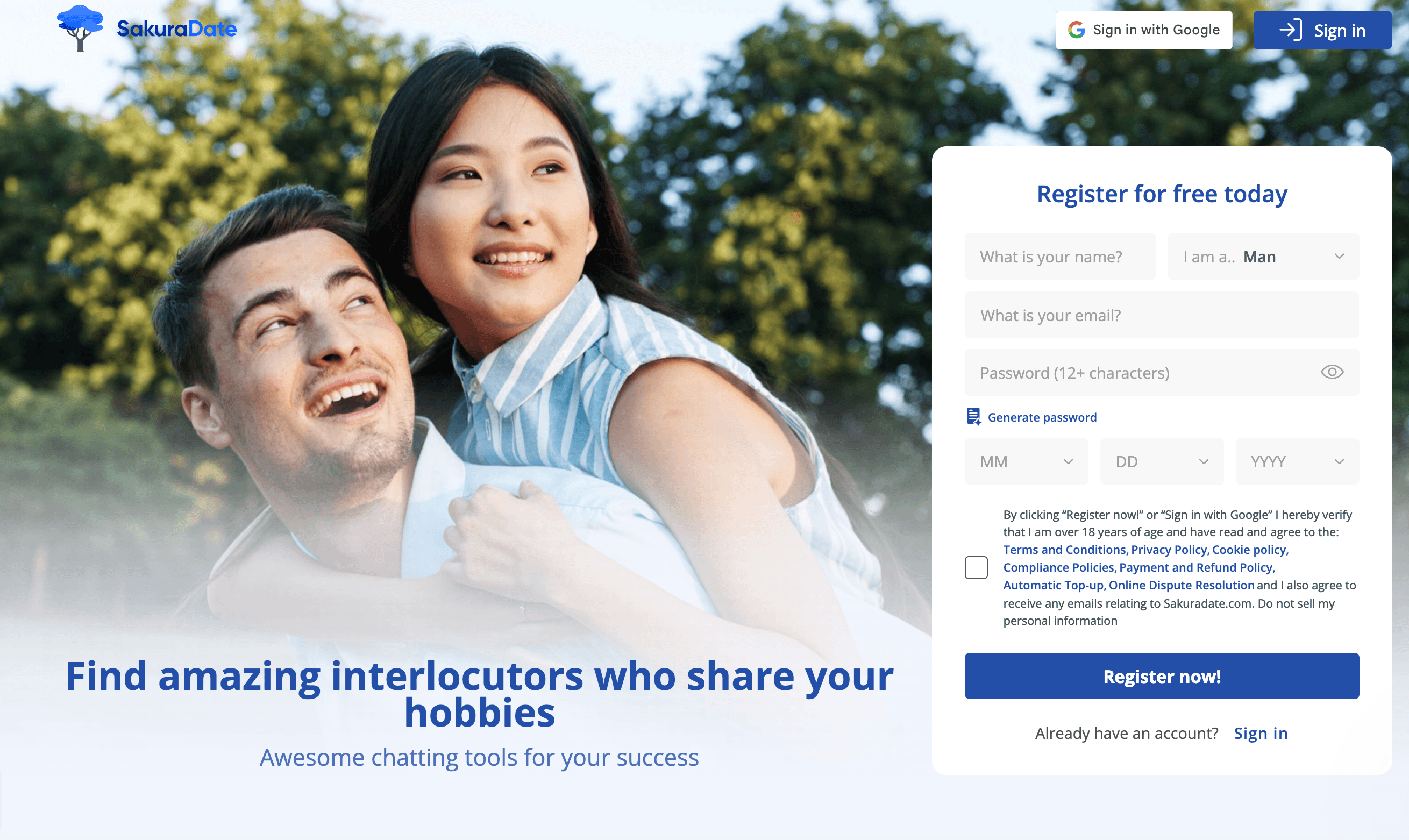 SakuraDate Main Page