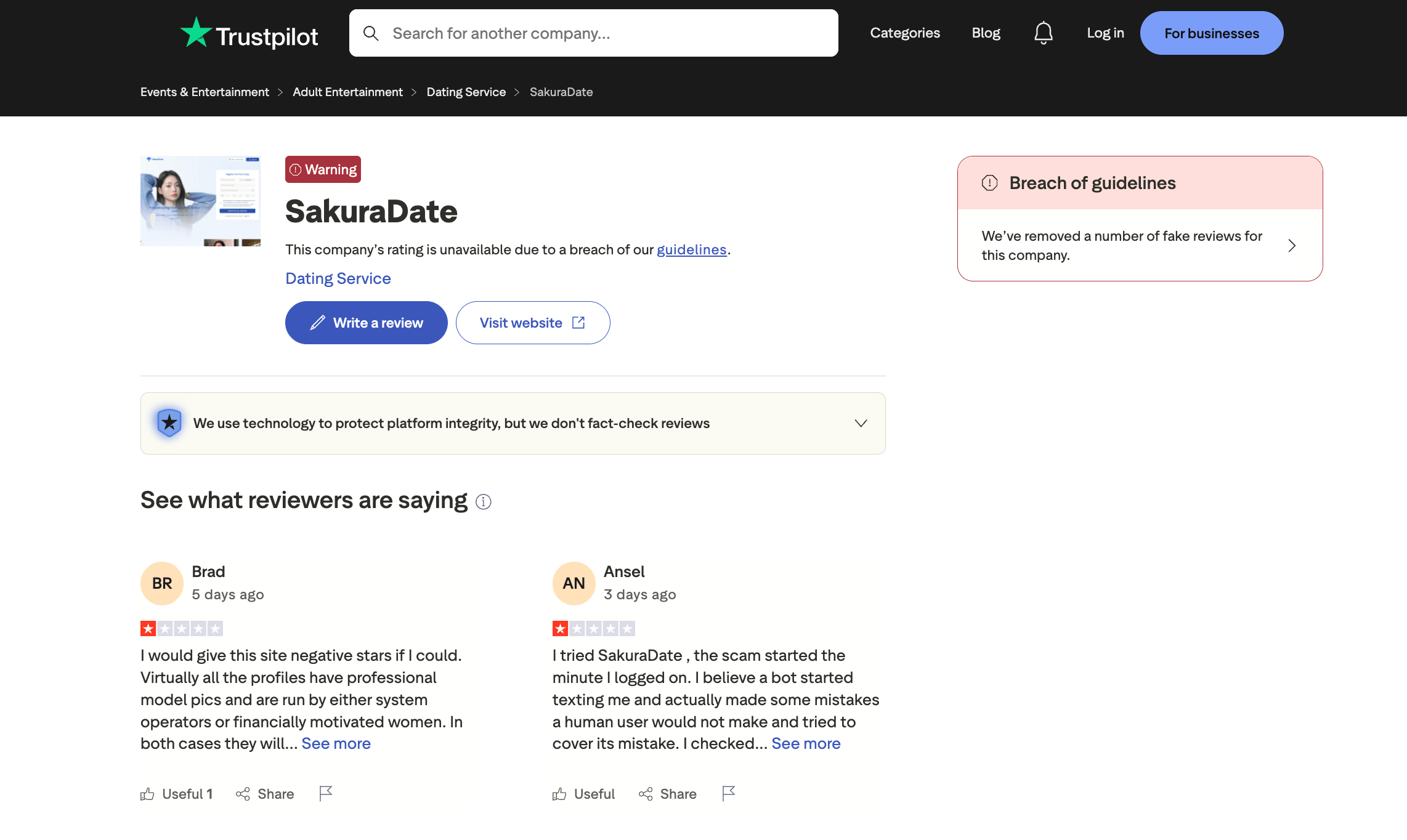 SakuraDate Trustpilot