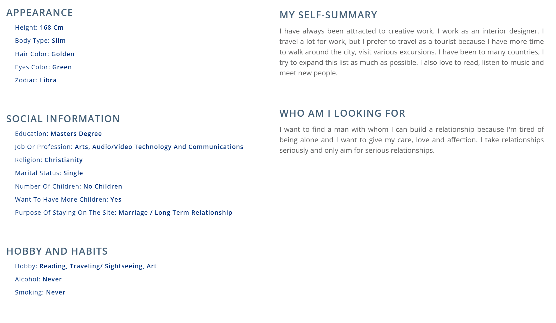 SofiaDate member profile bio