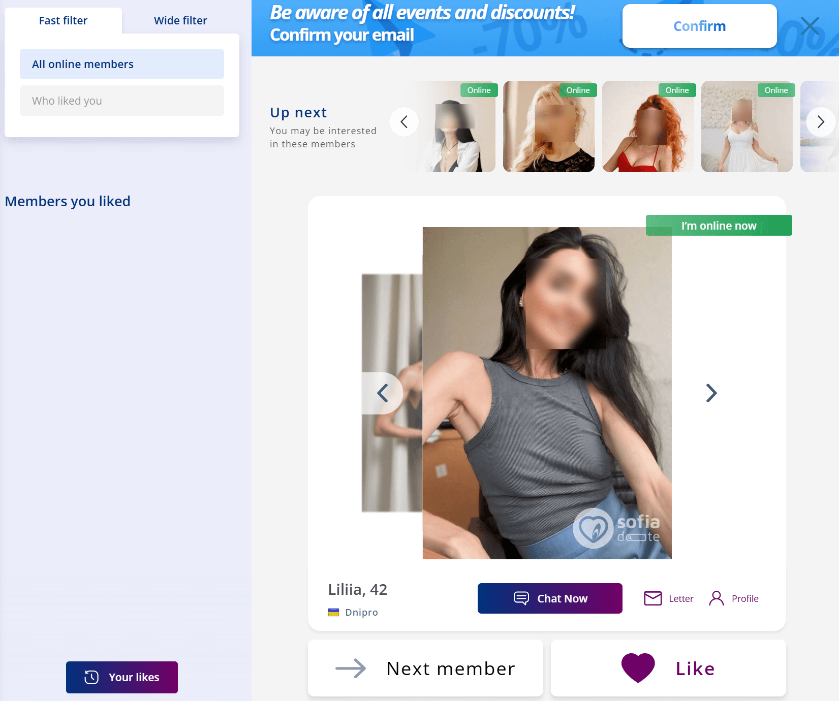 SofiaDate Like swiping tab