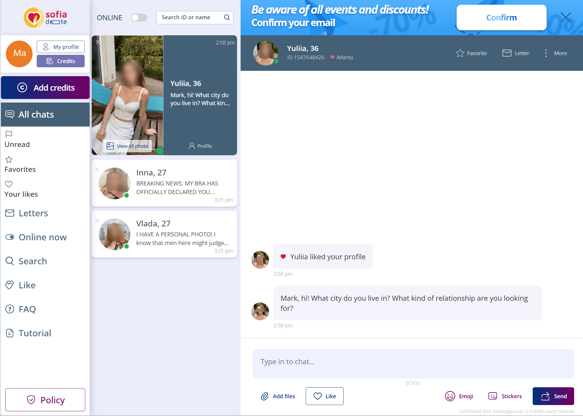 SofiaDate live chat