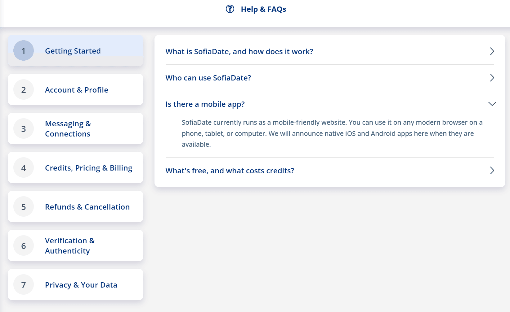 SofiaDate Help and FAQ section
